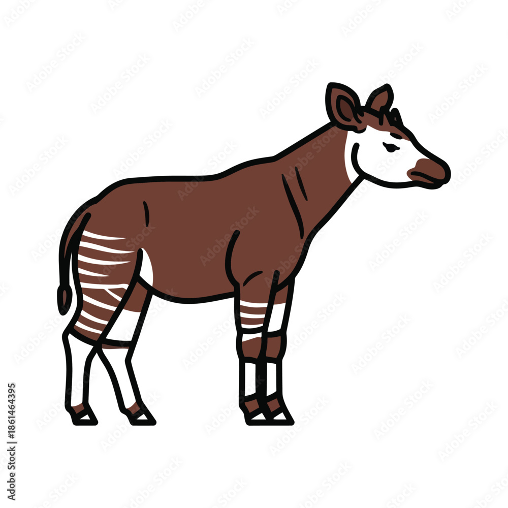 Obraz premium Rare African okapi vector illustration, forest giraffe mascot isolated on white