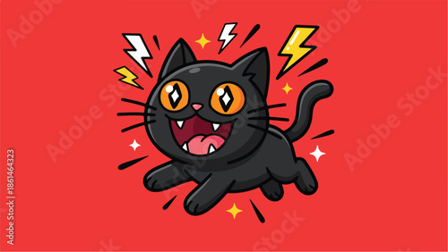 Cute Black Cat with Lightning Bolts and Stars.