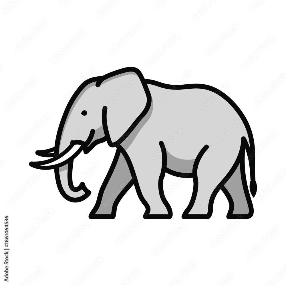 Fototapeta premium African elephant vector illustration walking, isolated on white background