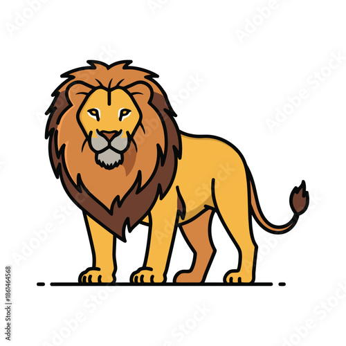 Majestic lion mascot vector illustration standing, isolated on white