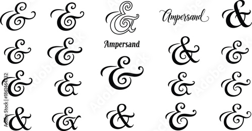 Collection of Black Ampersand Symbols and Typography on White Background font letter