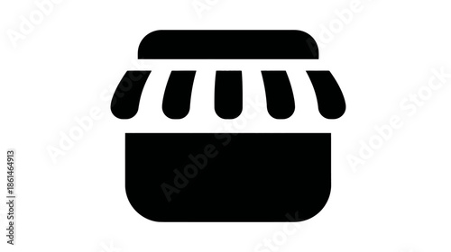 Generic storefront icon with awning, black shop symbol for retail business, e-commerce, or marketplace graphic element