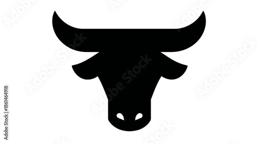 Strong bull head silhouette graphic icon with prominent horns. Minimalist black animal symbol on a clean white background.