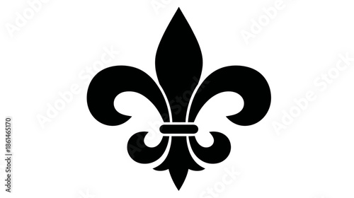 Elegant Black Fleur-de-lis Symbol Isolated on White. Classic Stylized Lily Flower Motif for Design and Decoration.