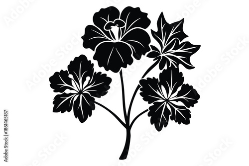 geranium silhouette line art vector illustration with a white background