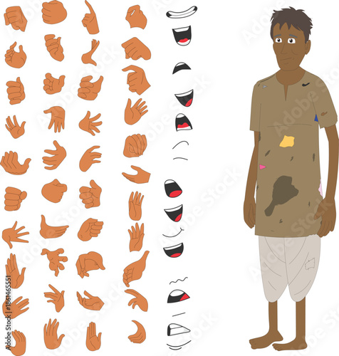 South Asian Rural Community Character Bundle Elder, Laborer, and Youth
