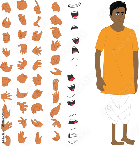 Rural Indian Villager and Laborer Character Sheets with Diverse Hand Poses