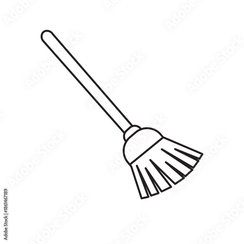Simple line art drawing of a household cleaning broom on a white background Vector