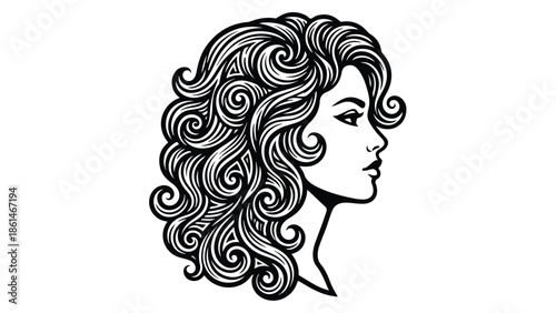 Elegant Woman with Curly Hair in Profile View.