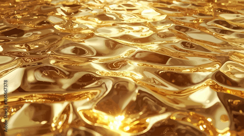 A shiny golden Christmas background featuring a liquid texture of whiskey and silk patterns with glass drops and metallic light design