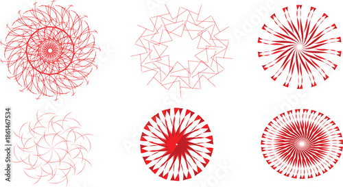 A collection of red geometric forms against a stark black backdrop, offering a striking visual.