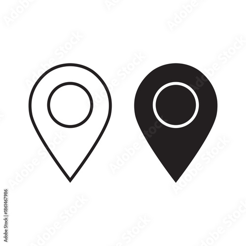 A pair of minimalist location pin icons in outline and filled styles for navigation apps Vector