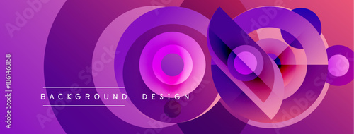 Abstract vibrant design features overlapping circles, gradients. Purple, pink hues dominate composition. Text reads background design.