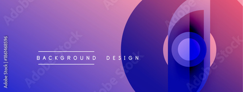Abstract gradient background. Purple, blue hues blend smoothly. Geometric shapes overlap creating modern visual effect. Text reads background design.