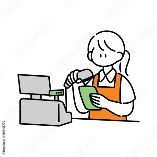 Female Cashier at Checkout Line Illustration