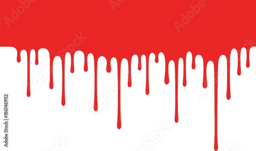Red Dripping Paint Border. Abstract Liquid Flow on White Background