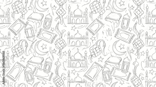 Eid Mubarak Doodle Vector Set – Islamic Holiday Hand Drawn Line Icons Collection