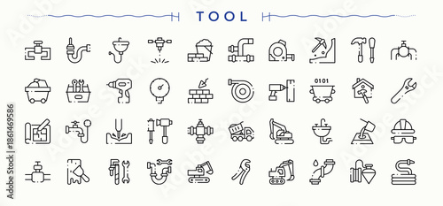 Tools icon set. Minimalist icons collection. Contain linear symbols repair, craft, carpenter tool. Editable stroke. Vector collection. Carpenter Tools modern icon set.