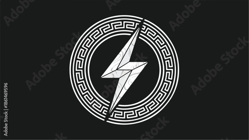 Lightning Bolt Symbol with Greek Key Pattern 1.
