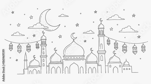 Eid Mubarak Doodle Vector Set – Islamic Holiday Hand Drawn Line Icons Collection