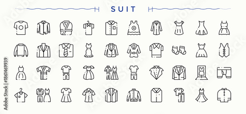 Suit icon set. Icons for UI design. Clothing icon collection. Contains related to textile, cloth, clothing, garment, shirt and more.