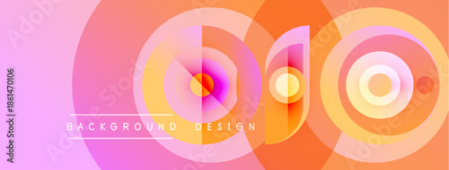 Abstract colorful layers create dynamic circular design. Pink, orange hues blend, forming modern background pattern.