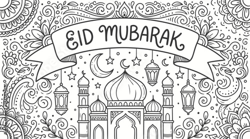 Eid Mubarak Doodle Vector Set – Islamic Holiday Hand Drawn Line Icons Collection