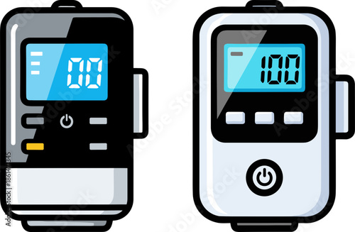 Digital thermometers displaying temperature readings of 00 and 100 degrees, isolated on a transparent background, illustrating accurate temperature measurement technology.