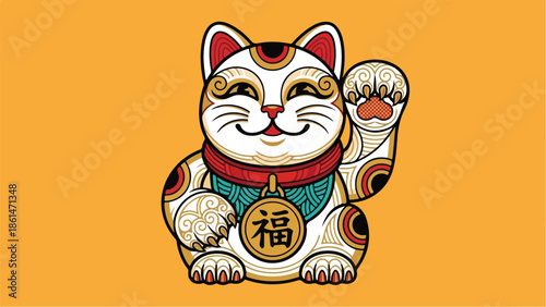 Maneki Neko Lucky Cat Japanese Charm Waving Paw.
