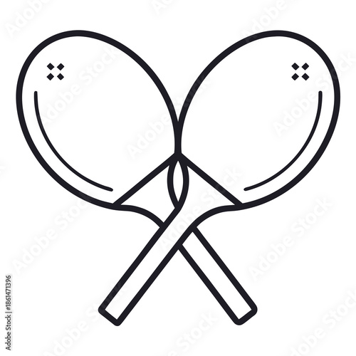 Title: Two simple black and white tennis rackets with crossed handles