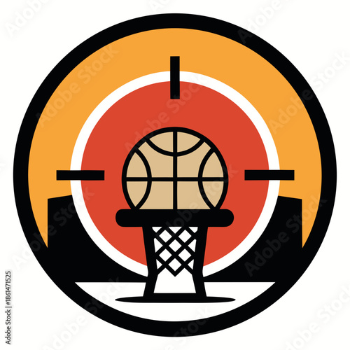 Title: Silhouette of a person playing basketball with a basketball hoop and backboard