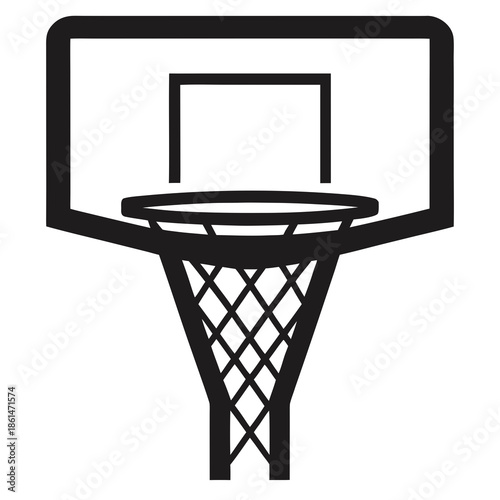 Title: Black and white of a basketball hoop with a backboard and net perspective
