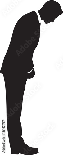 Professional silhouette businessman bowing respectfully expressing courtesy and gratitude