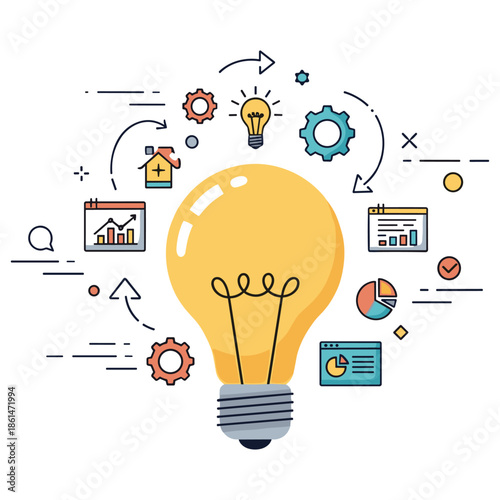 Innovative ideas and data analysis in business strategy concept art