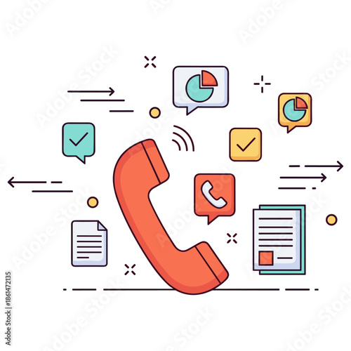 Colorful communication concept with phone and infographics