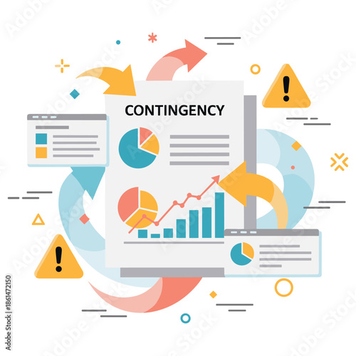 Business contingency plan with graphs and alerts in modern design