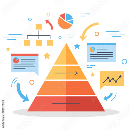 Infographic featuring pyramid chart with data visualization elements