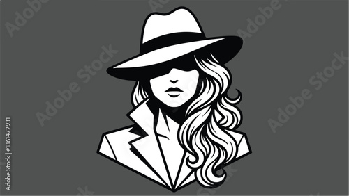 Mysterious Woman in Hat Vector Illustration 1.