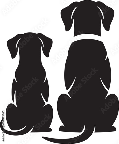 Dog Silhouette SVG of Two Dogs Sitting Back to Back in Simplified Forms
