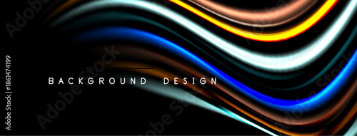 Abstract flowing ribbons, vibrant colors, dark background. Modern design element, smooth curves, dynamic composition.