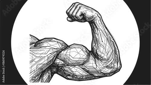 Strong Bicep Flexing Arm Muscle Illustration.