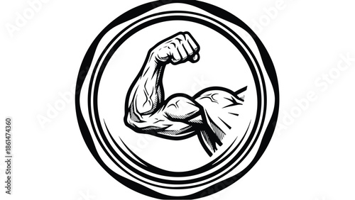 Strong Bicep Flexing in a Circular Frame 1.