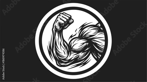 Strong Bicep Flexing in a Circular Frame.