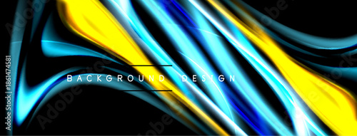Abstract flowing lines, vibrant colors. Dynamic shapes suggest movement, energy. Modern design with gradient effects. Black background enhances visual impact.
