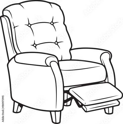 Bold line drawing vintage comfortable recliner armchair furniture interior home decor concept illustration