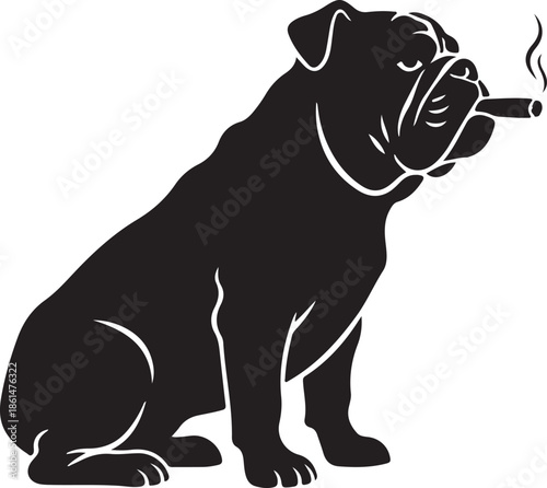 Silhouette old english bulldog with cigar strong character mascot style illustration