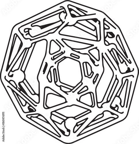 Complex geometric lattice structure line drawing vector illustration.