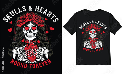 Skeleton Hand Holding Red Heart Illustration on Dark Background
