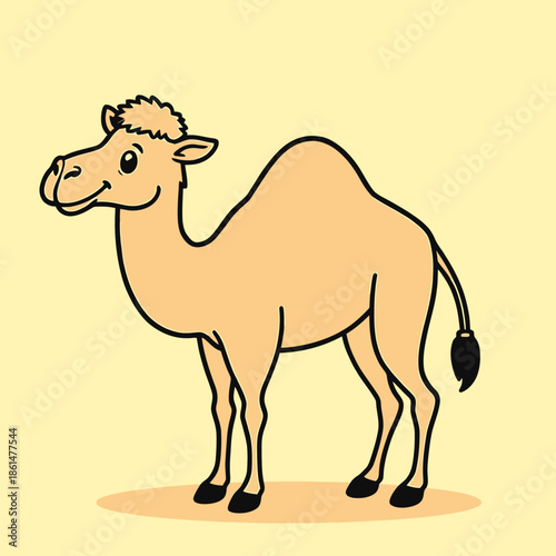 Camel standing on desert sand viewed from the side in a simple illustration
