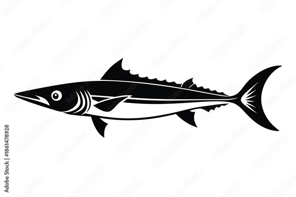 Fototapeta premium barracuda silhouette line art vector illustration with a white background
